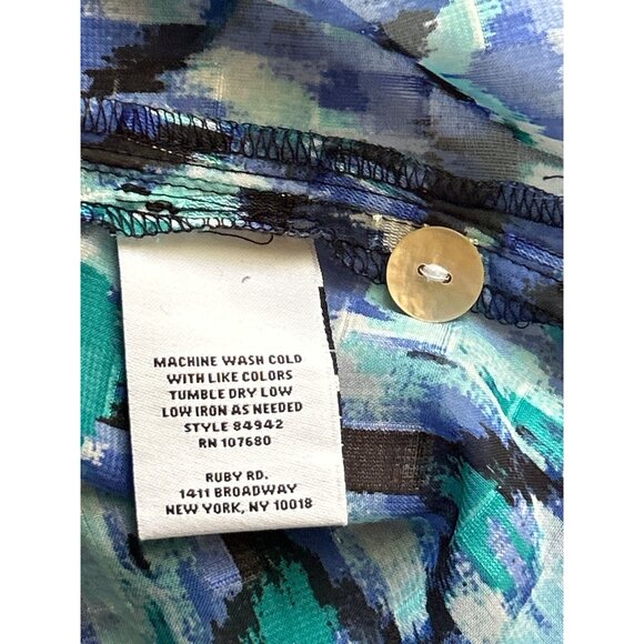 Ruby Rd. Petite Button-Up Tunic Top 10P Blue & Green Abstract Print 3/4 Sleeves - Picture 5 of 7